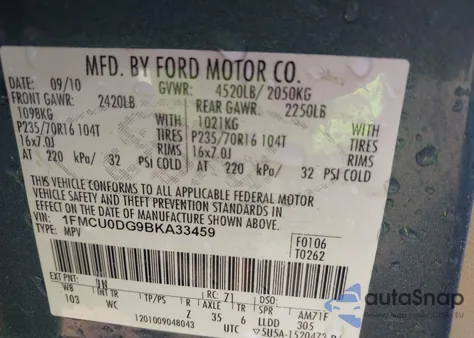 2011 Ford Escape Xlt z USA, uszkodzony, nr VIN 1FMCU0DG9BKA33459